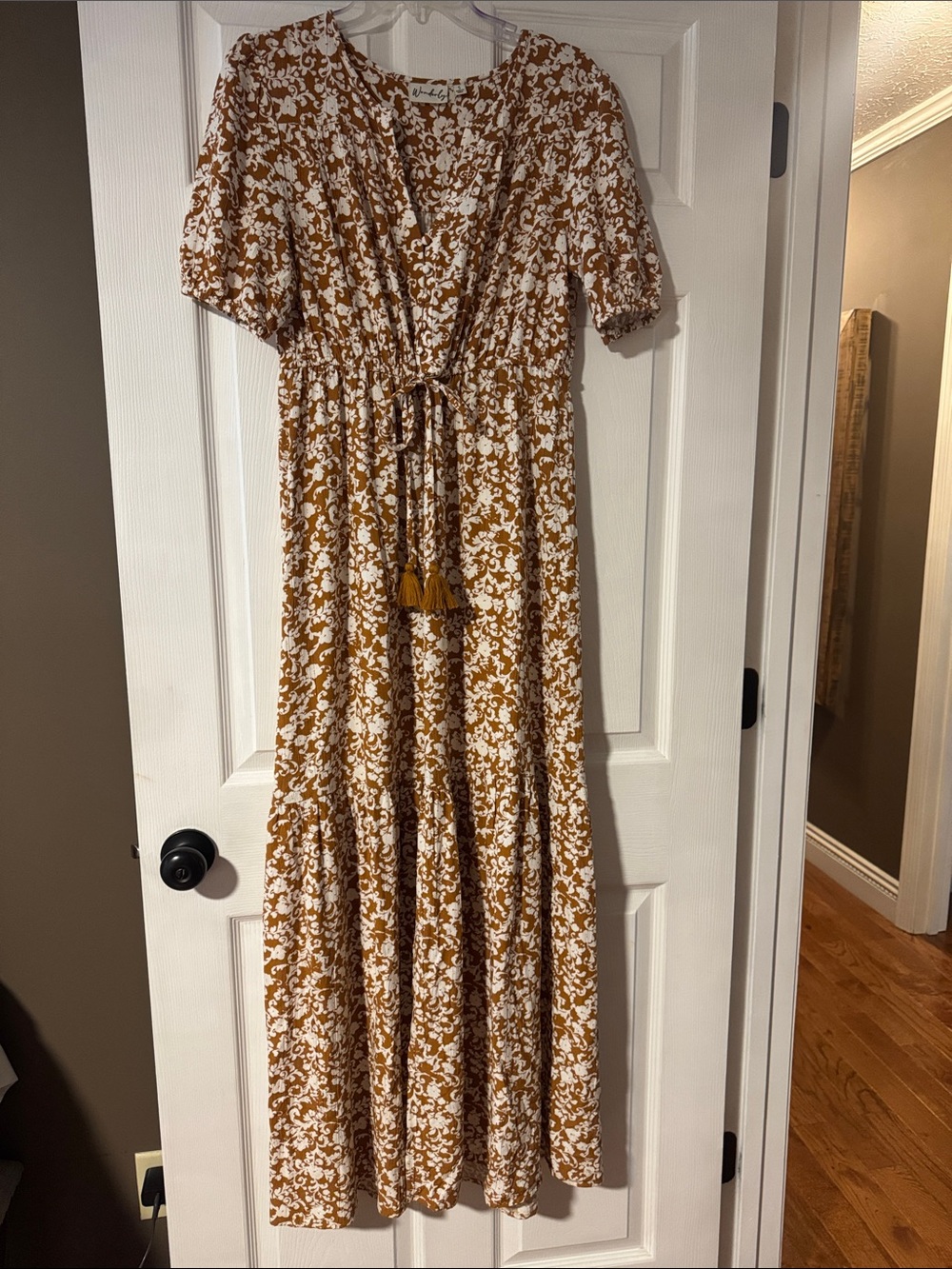 Wonderly Mustard and White Floral Tie-Front Maxi Dress